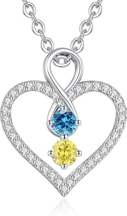 LOUISA SECRET Double Birthstone Necklaces for Women, 925 Sterling Silver Infinity Love Heart Pendant Necklace for Her, Birthday Anniversary Valentine's Day, Christmas, Wedding, Graduation Gift for Her, Personalized Gifts, Jewelry Gifts for Wife Mom Gir...
