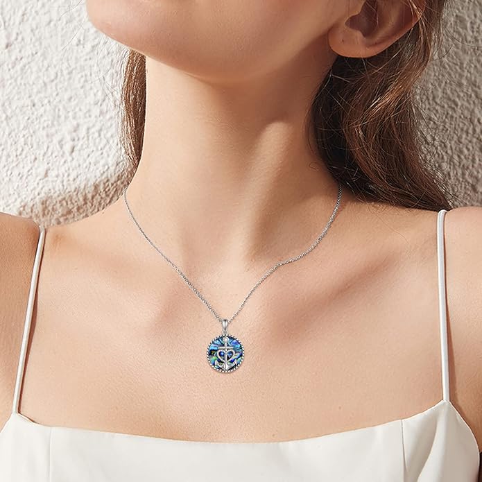 Moon Sun Star Necklace 925 Sterling Silver Abalone Shell Celestial Jewelry Gift for Women