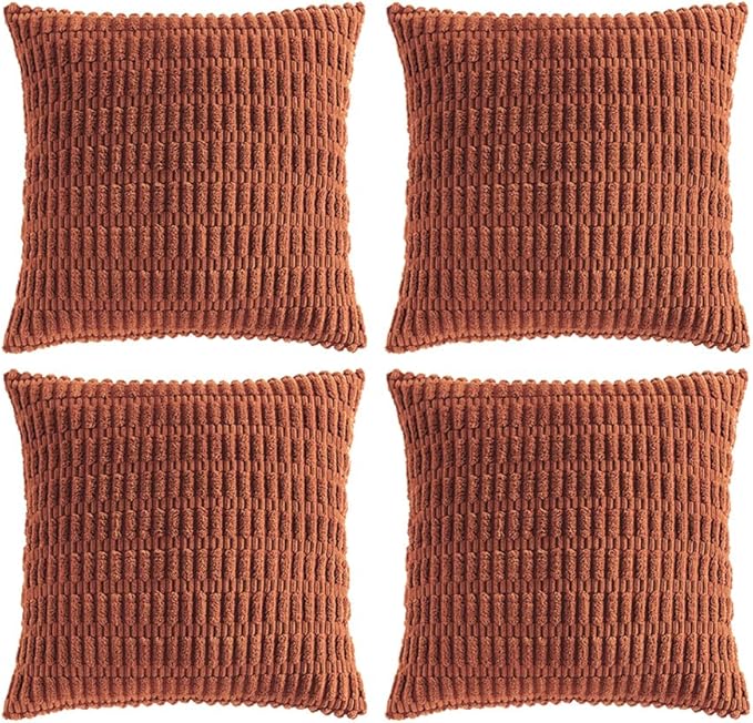 Fancy Homi 4 Packs Decorative Throw Pillow Covers for Living Room Couch Bed, Modern Farmhouse Boho Home Décor Accent Cushion Case, 16" x 16", Rust
