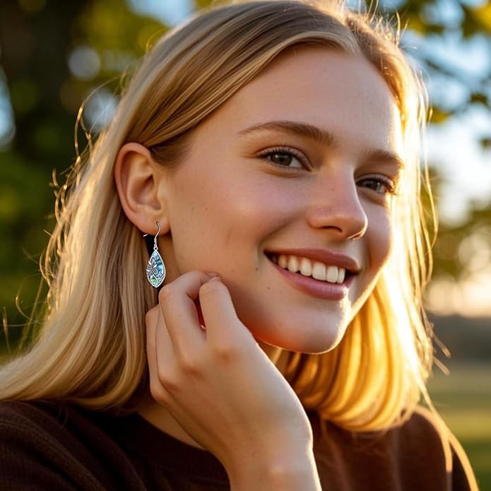 Daisy Filigree Earrings Sterling Silver Daisy Teardrop Earrings Abalone Bohemia Jewelry Gift for Women