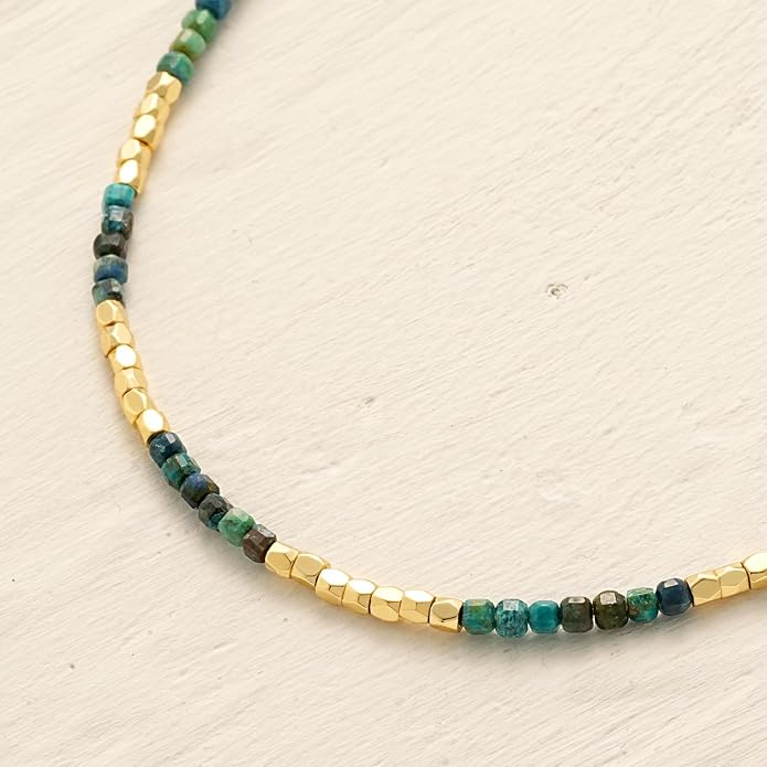 MYEARS Women Beaded Choker Necklace Gemstone 14K Gold Plated Simple Dainty Handmade Chain Everyday Trendy Jewelry