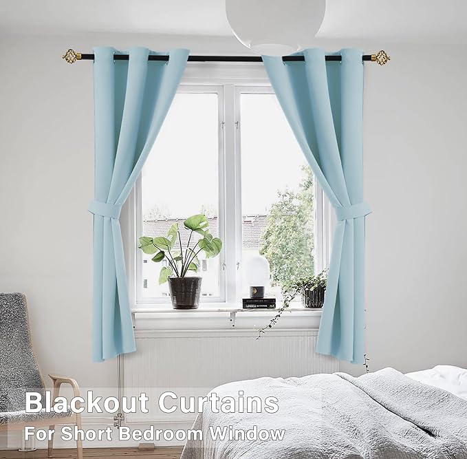 KOUFALL Baby Blue Curtains for Bedroom,Blackout Short Curtains for Nursery Boy Girls Bathroom Kitchen,45 Inch Length,Light Bluey
