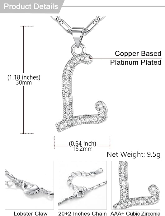 U7 Initial Necklace for Women, Gold/Platinum Plated CZ Crystal Letter A-Z Pendant Necklace, Shiny 20 Inch Name Chain Dainty Personalized Jewelry for Men Mom Wife Friend