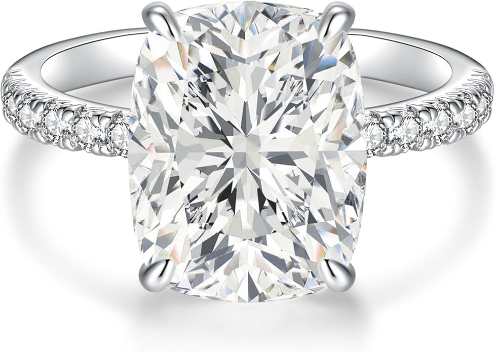 AVECON 3CT/5CT Elongated Cushion Cut Engagement Ring for Women, Wedding Promise Cubic Zirconia Band, White Gold Plated Bridal Half Eternity Rings with 4 Prong, Size 5-9