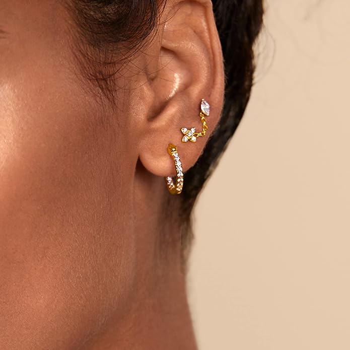 PAVOI 14K Gold Plated Sterling Silver Posts Dainty Mini Multi-Shape Flat Back Stud Earring Pack for Women | Helix Cartilage Piercing Jewelry