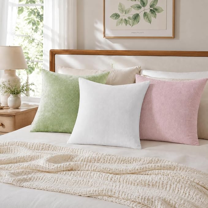 decorUhome Soft Chenille Blush Pink Throw Pillow Covers 16X16 Set of 2 | Decorative Fall Couch Pillow Covers Solid Dyed Accent Modern Farmhouse Neutral Square Pillow Cases for Sofa