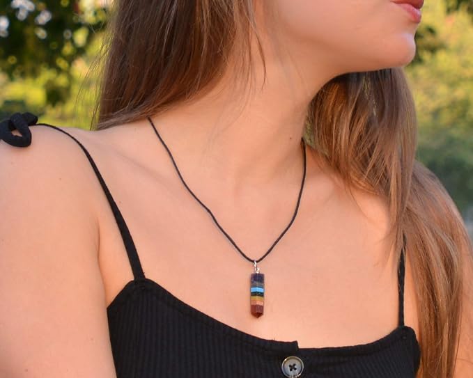 AYANA Chakra Pendant Necklace | Rainbow Gemstone for Spiritual Dowsing, Reiki, Yoga & Meditation | Authentic Jewelry for Men & Women
