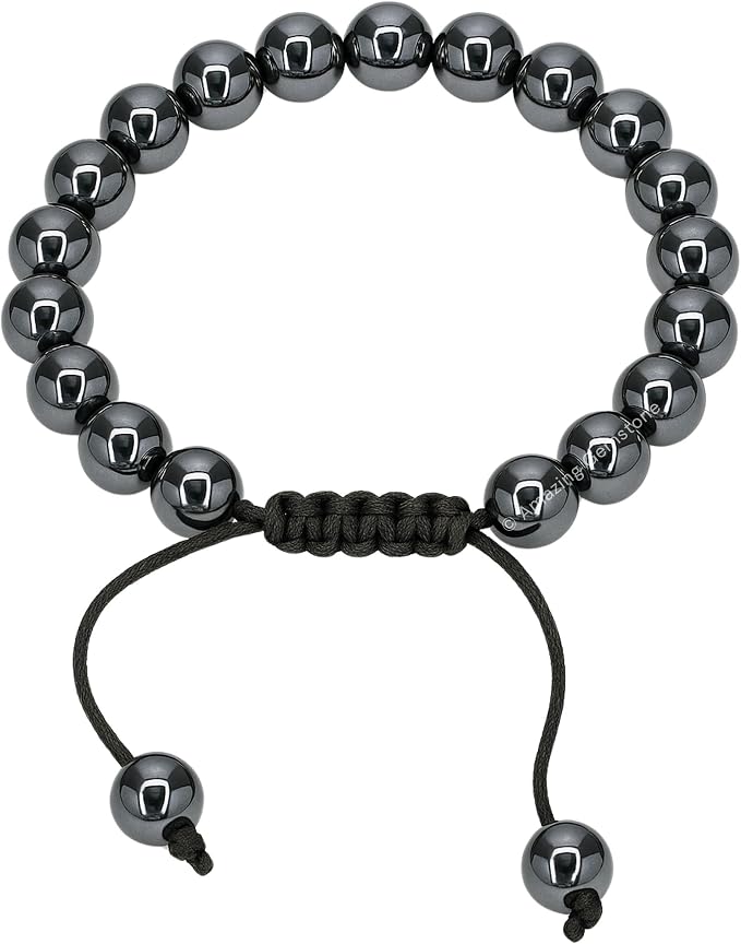 Amazing Gemstone Hematite Bracelet, Gifts for Men & Women - Protection Healing Crystal Bracelet - 8mm Gemstone Beaded Adjustable Bracelet, Pulseras para Hombres Mujer Stocking Stuffers