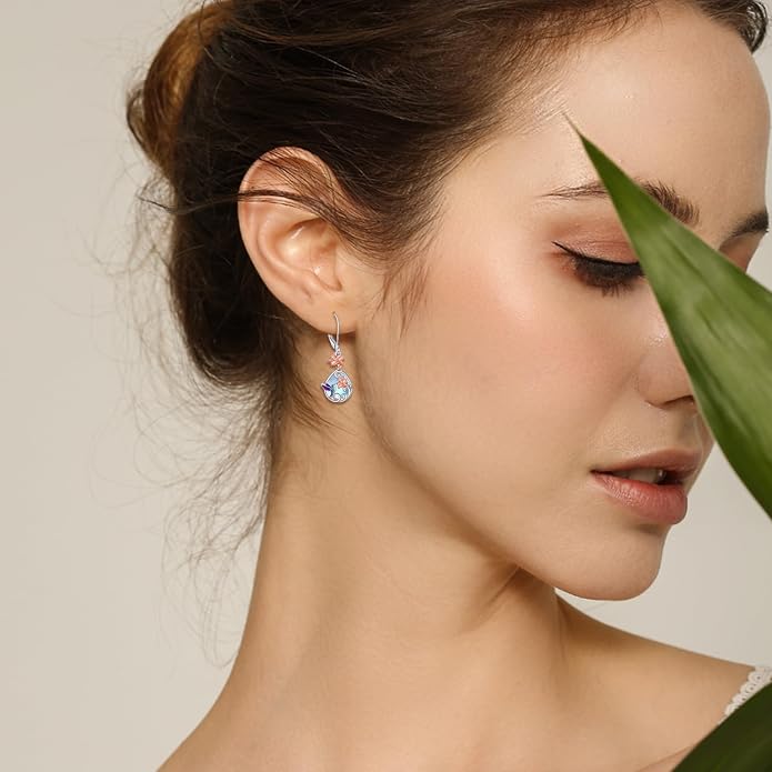 AOBOCO Teardrop Dangle Earrings for Women 925 Sterling Silver Moonstone Flower Filigree Leverback Jewelry Birthday