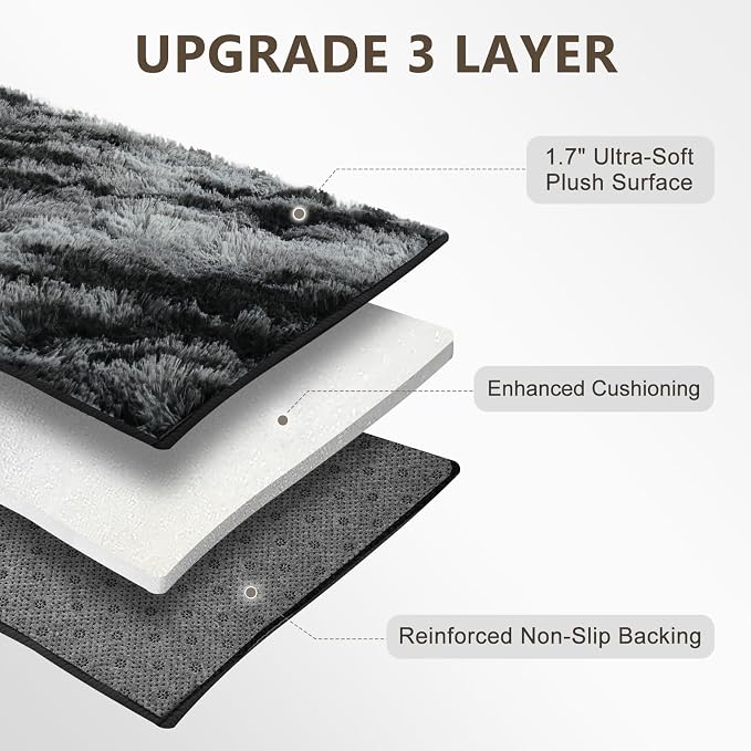 9x12 Extra Large Area Rugs for Living Room, Shaggy Non-Slip Tie-Dyed Rugs for Bedroom Kids Playroom Dorm Room, High Pile Ultra Soft Carpet, Black