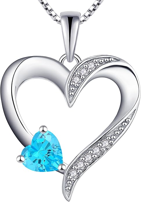 YL Heart Necklace 925 Sterling Silver Love Heart Pendant Birthstone Jewelry for Women