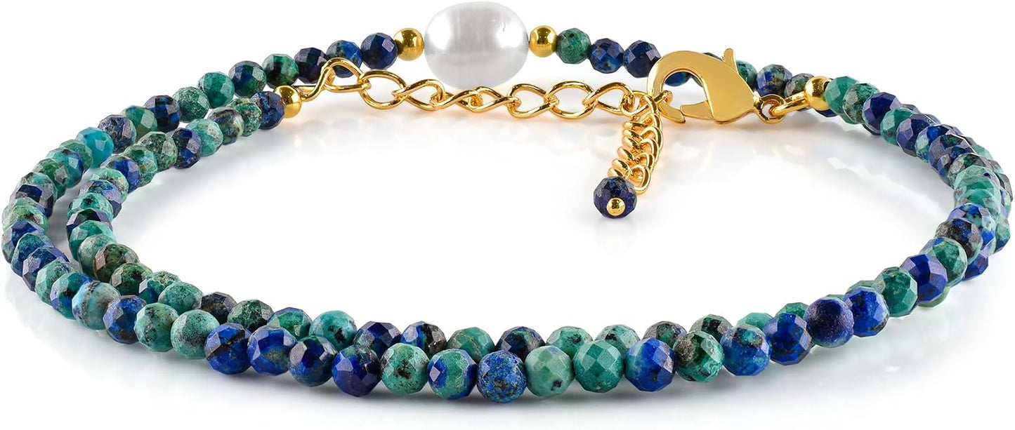 InfinityGemsArt Gemstone Gold Necklace For Women, Birthstone Natural Crystal Stone With Freshwater Pearl Beaded Jewelry, Gold Plated 18 Inch Chain