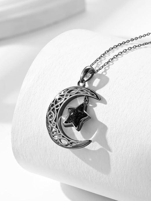 Dreamboat Sterling Silver Moon and Star Necklace Silver Crescent Moon Necklaces for Women Star Pendant Celestial Jewelry Gifts