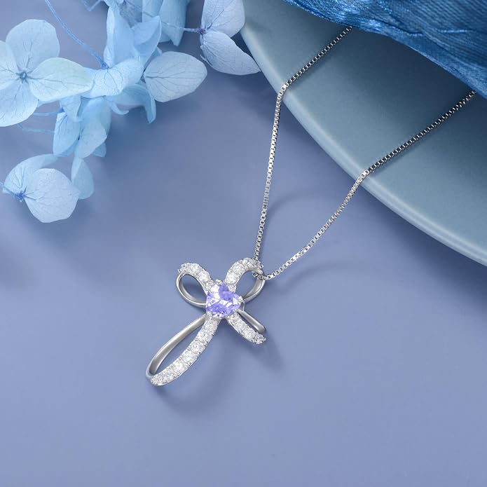 AENEAS Sterling Silver Cross Necklace for Women Birthstone Necklace Cross Necklace Birthstone Jewelry Gifts for Birthday Mothers Day