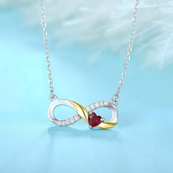 STARCHENIE Infinity Necklace 925 Sterling Silver Angel Wings Heart Birthstone Necklace for Women