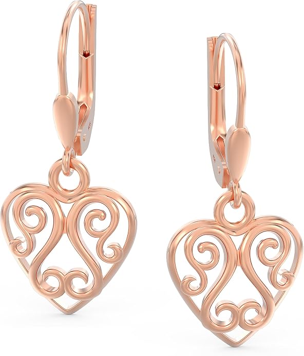Charmsy 925 Sterling Silver Filigree Earrings for Women | Lightweight Diamond-Cut Openwork Leverback Dangle Earrings | Romantic Jewelry Gifts for Women