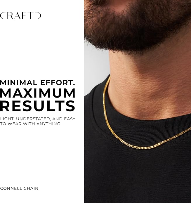 CRAFTD - Gold Curb Link Chain - Durable 18K Gold & 316L Stainless Steel - Waterproof, Heat & Sweat Resistant - Gifts for Men - Men's Jewelry