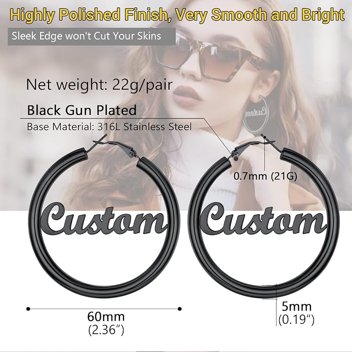 Stainless Steel Chunky Hoop Earrings For Women, Minimalist and Chic, Black/Gold Plated, Round Hoops Earrings Hypoallergenic, Size: 30mm/40mm/60mm/80mm, Come with Box