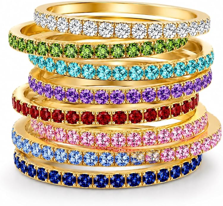 Birthstone Rings For Women, Silver Stackable Cubic Zirconia Stainless Steel Birth Stone Ring To My Daughter/Mom Birthday Unique Gifts Jewelry