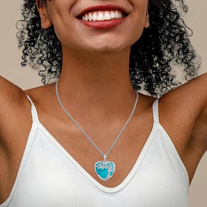 Aniu Tree of Life Necklace for Women, 925 Sterling Silver Mother of Pearl Family Palm Tree Charm Pendant Jewelry for Birthday Christmas Gift