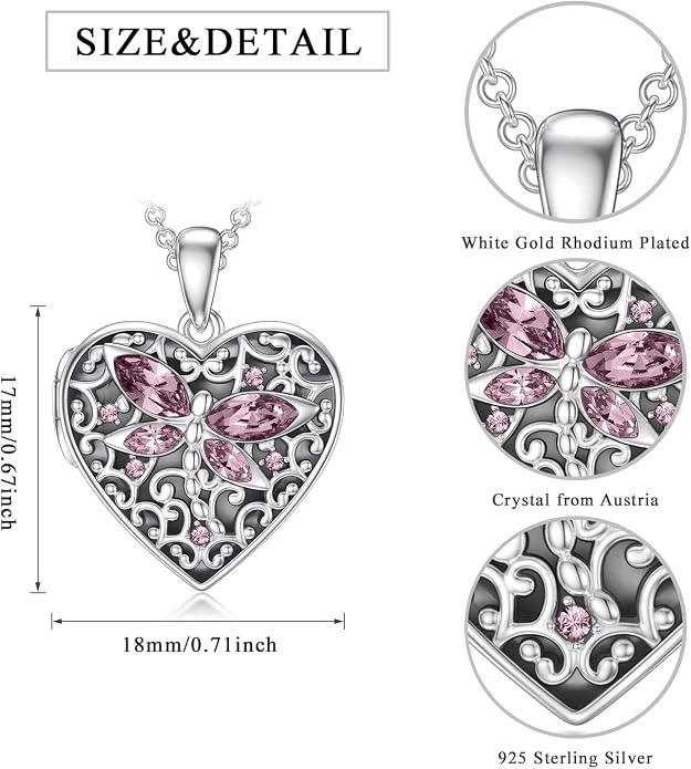 Dorunmo Personalized Locket Necklace 925 Sterling Silver that Holds Pictures Butterfly Birthstone Photo Heart Locket Custom Jewelry Congratulations New Beginnings New Job Gifts for Women