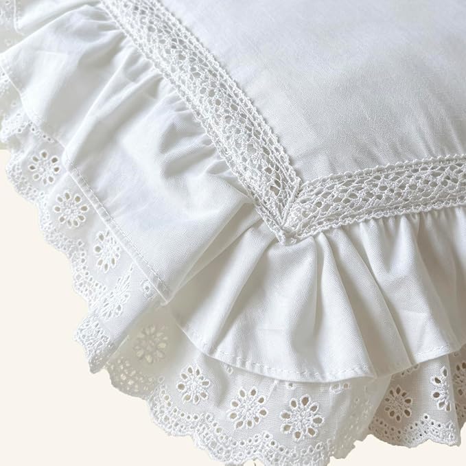 Zinowas12x20 White Ruffle Throw Pillow Covers Set of 2 Lace Pillow Shams 100% Cotton Handmade Pillowcase with Ruffles Decorative Decorative Ruffle Pillow Covers