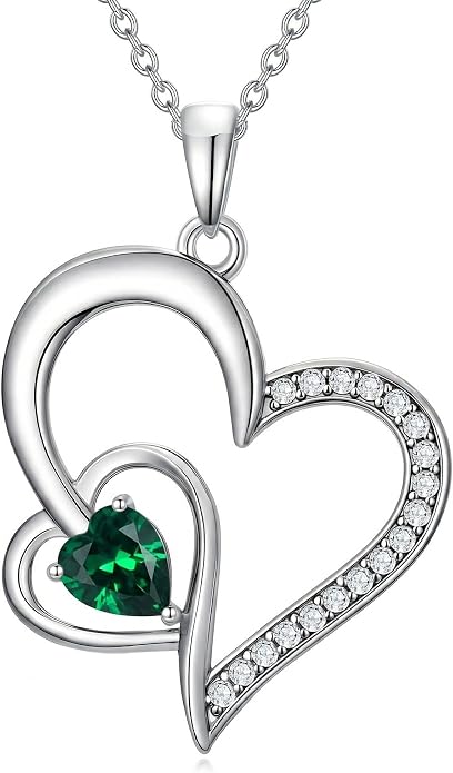Heart Necklace 925 Sterling Silver Birthstone Necklace for Women Pendant Anniversary Birthday Jewelry Christmas Gifts for Mom Her Wife