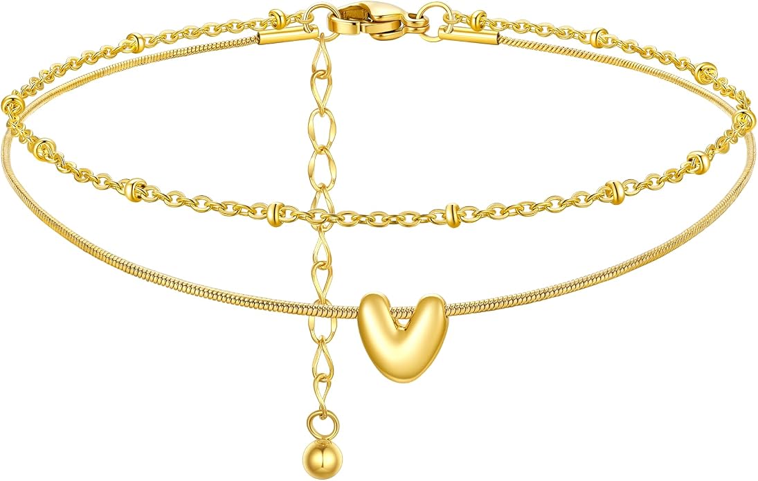 ChainsProMax Initial Ankle Bracelets for Women, Waterproof Anklets Bracelet Adjustable Summer Beach Women Foot Jewelry, Stainless Steel/Gold Plated-Send Gift Box/Letter A-Z