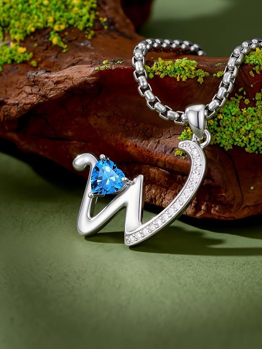 Birthday Gifts for Women Alphabet A to Z Initial Birthstone Pendant Necklaces for Women - 18k White Gold Plated Personalized Name Jewelry Anniversary Graduation Gifts for Wife Her Daughter Girlfriend(with Gift Box)