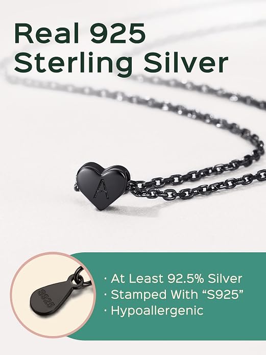 ChicSilver 925 Sterling Silver Heart Initial Necklaces for Women -Dainty Personalized Heart Pendant Letter Alphabet Necklace for Women