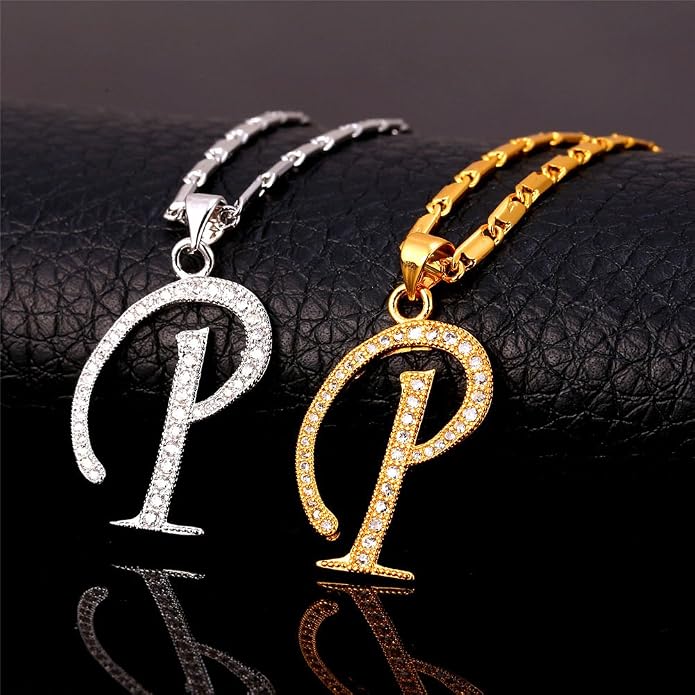 U7 Initial Necklace for Women, Gold/Platinum Plated CZ Crystal Letter A-Z Pendant Necklace, Shiny 20 Inch Name Chain Dainty Personalized Jewelry for Men Mom Wife Friend