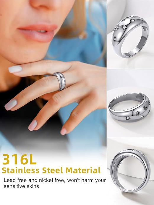 GOLDCHIC JEWELRY Chunky Dome Ring for Women, Stainless Steel Bold Stacking Croissant Statement Ring For Men (Size 7-12, Custom)