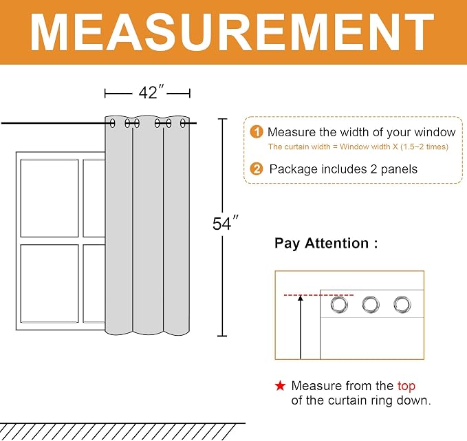 Hiasan Blackout Curtains for Bedroom - Thermal Insulated & Light Blocking Window Curtains for Living Room, 2 Drape Panels Sewn with Tiebacks, Brown, 42 x 54 Inch
