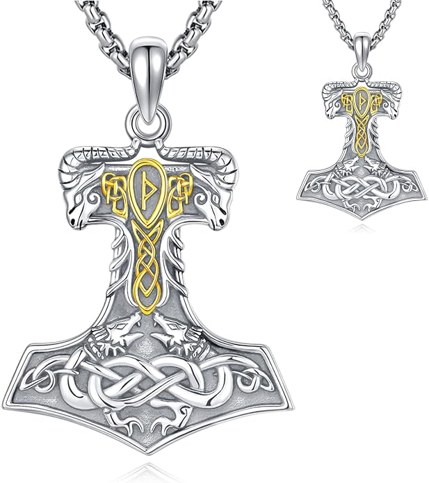 Viking Thor's Hammer Necklace for Men Women, S925 Sterling Silver Vintage Norse Talisman Mjolnir Necklace Amulet Pendant Jewelry Gifts with Sturdy Box Chain