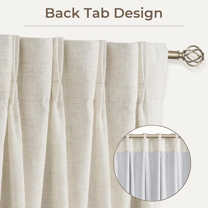CAPALOCA Natural Linen Pinch Pleated Curtains Blackout, 100% Black Out Curtains 95 inch Long for Bedroom, Blackout Thermal Insulated Pinch Pleated Drapes for Living Room, 40" W x 95" L, 2 Panels Set