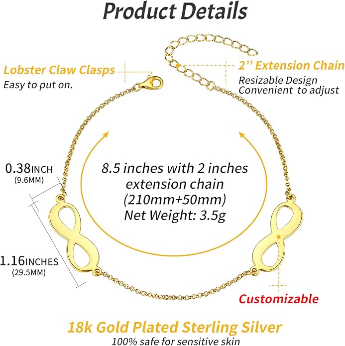 ChicSilver Personalized 925 Sterling Silver Infinity Anklets for Women, Dainty Beach Foot Jewelry (with Gift Box)