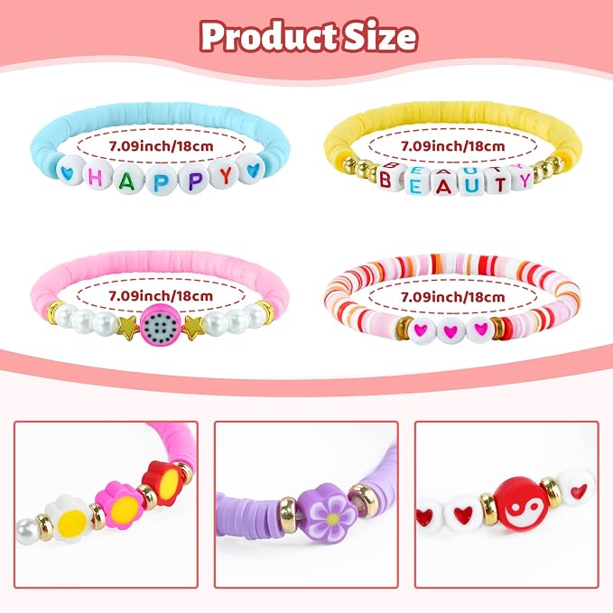 96 Pcs Colorful Friendship Bracelet Set Stackable Beaded Clay Bead Bracelets Surfer Bracelets Heishi Bracelet Friendship Bracelets Boho Y2K Summer Jewelry Set