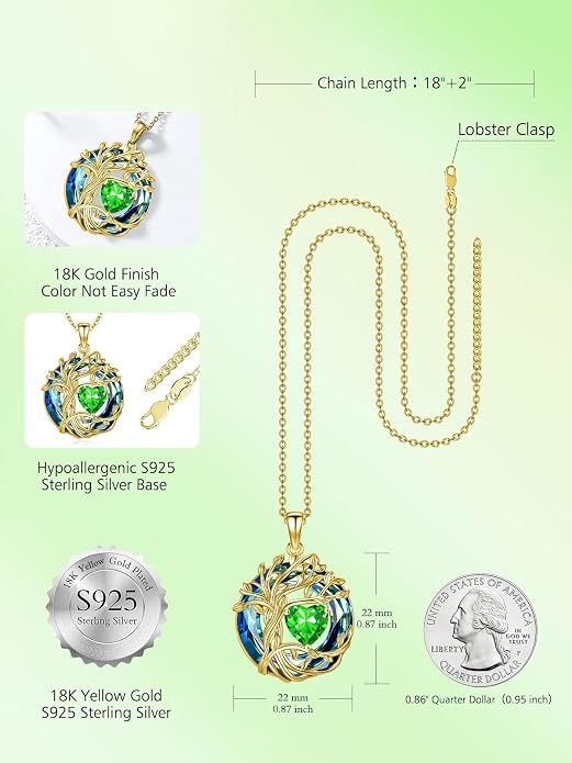 TOUPOP Tree of Life Birthstone Necklace Sterling Silver Pendant Birthstone Necklaces with Blue Crystal Anniversary Birthday Jewelry for Women Mom Wife Her