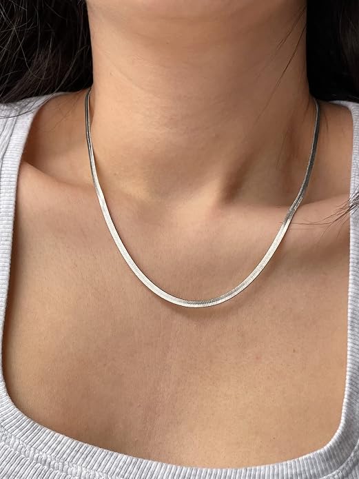 DEARMAY 14K Gold Plated Herringbone Necklaces for Women, Dainty Gold Snake Choker Chain Non Tarnish Trendy Simple Thin & Chunky Options Neckalce 1.5/3/5/6/8mm Chain Jewelry for Gifts