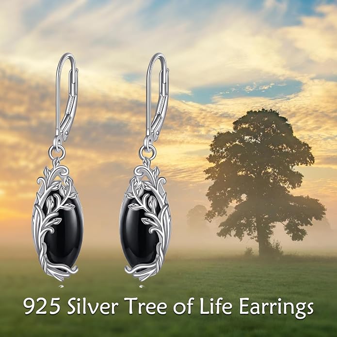 POPLYKE Tree of Life Teardrop Drop Dangle Earrings Sterling Silver Leverback Earrings Jewelry