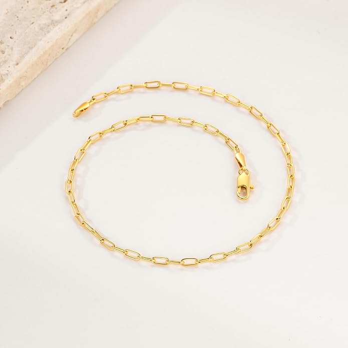 ERIN MARIE Gold Anklets for Women 14K Gold Ankle Bracelets for Women Paperclip Anklets for Womens Simple Beach Jewelry Paperclip Chain Ankle Bracelet 9/10/ 11 Inches