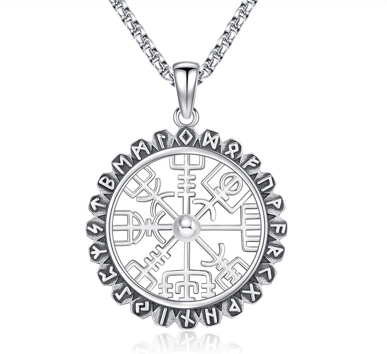 Eusense Viking Necklace for Men Women 925 Sterling Silver Pendant Thors Hammer/Norse Runes/Odin's Ravens/Wolf/Dragon/Snake/Yggdrasil/Freya/Helm of Awe/Valknut/Triskelion/Axe/Shield Viking Jewelry