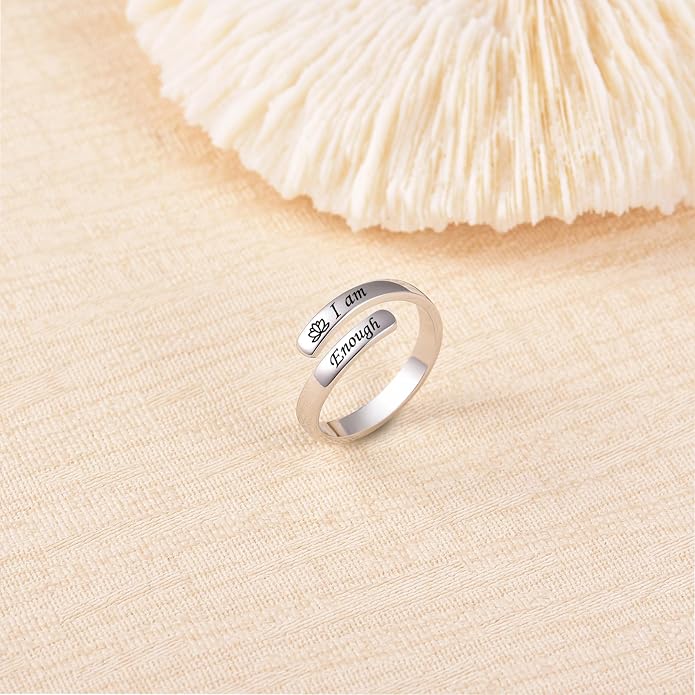 BEILIN 925 Sterling Silver Inspirational Jewelry Rings Adjustable Ring Personality Encouragement Gift for Teens Women