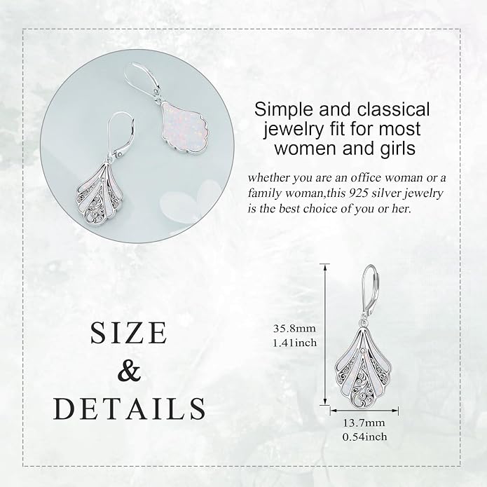 Abalone Shell Dangle Drop Earrings for Women 925 Sterling Silver Filigree Bohemian Earrings Jewelry Gift