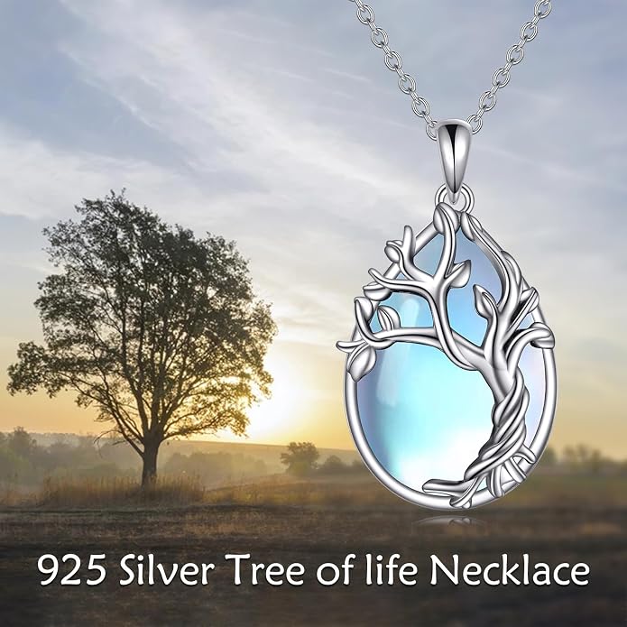 POPLYKE Sterling Silver Gemstone Teardrop Pendant Necklace Crystal Jewelry for Women