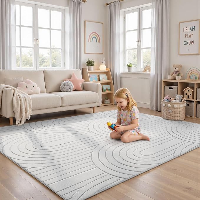Sour Lemon 8x10 Area Rugs for Living Room，Washable Rug Modern Soft Large Area Rug for Bedroom, 3D with Soft High-Low Pile Non-Slip Carpet Mat for Kids Room Dining Room Kitchen Office
