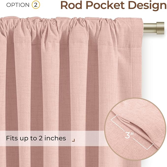 INOVADAY 100% Blackout Curtains 96 Inches Length 2 Panels Set, Back Tab/Rod Pocket Linen Black Out Curtains for Bedroom, Thermal Insulated Window Drapes - Blush Pink, W50 X L96