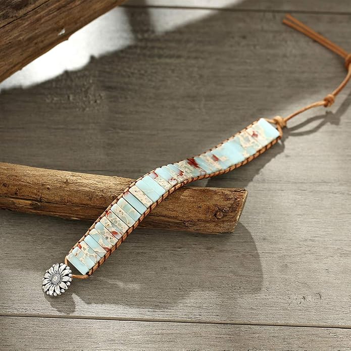 Plumiss Women Boho Handmade Natural Stone Crystal Leather Bead Wrap Bracelets Collection