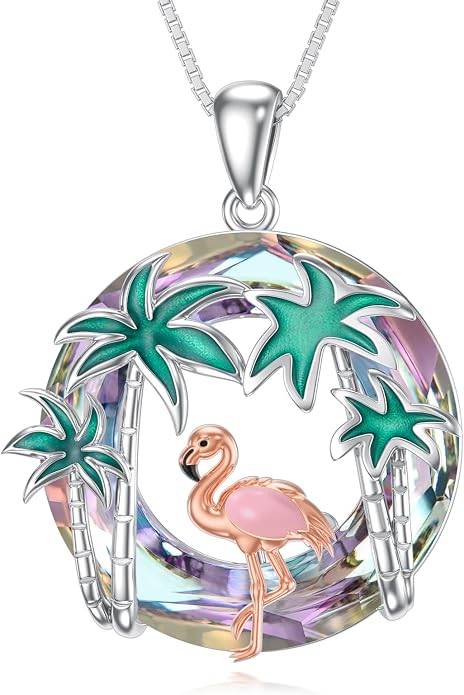 Midari Ocean Necklace 925 Sterling Silver Flamingo Mama Bear Dolphin Penguin Sea Turtle Axolotl Desert Cactus Nautical Rudder Tropical Palm Compass Wave Pendant Boho Jewelry Gifts for Women Men