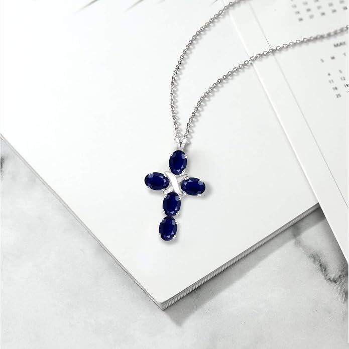 Gem Stone King Cross Pendant Necklace for Women | 925 Sterling Silver | 6X4MM Gemstone Birthstone | Jesus Christian Religious Crucifix Jewelry Gifts | 18 Inch Chain